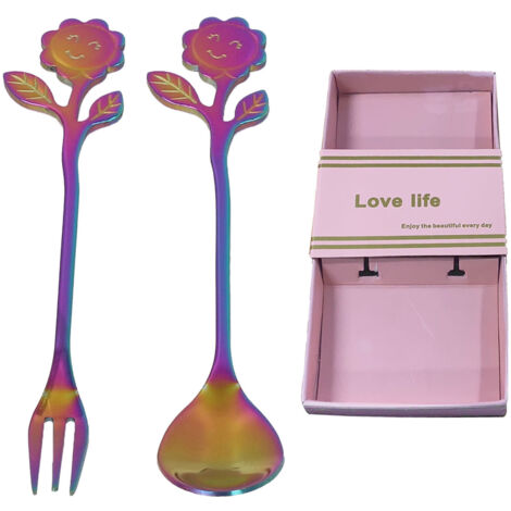 Einteiliges Löffel- und Gabelset, hochglanzpoliert, elegant und komfortabel – ideal für Zuhause oder als Geschenk – farbenfroh