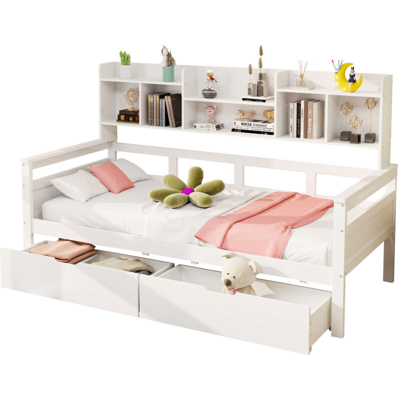Mivray Einzelbett 90x200 Cm Mit Holzgestell, Weiß
