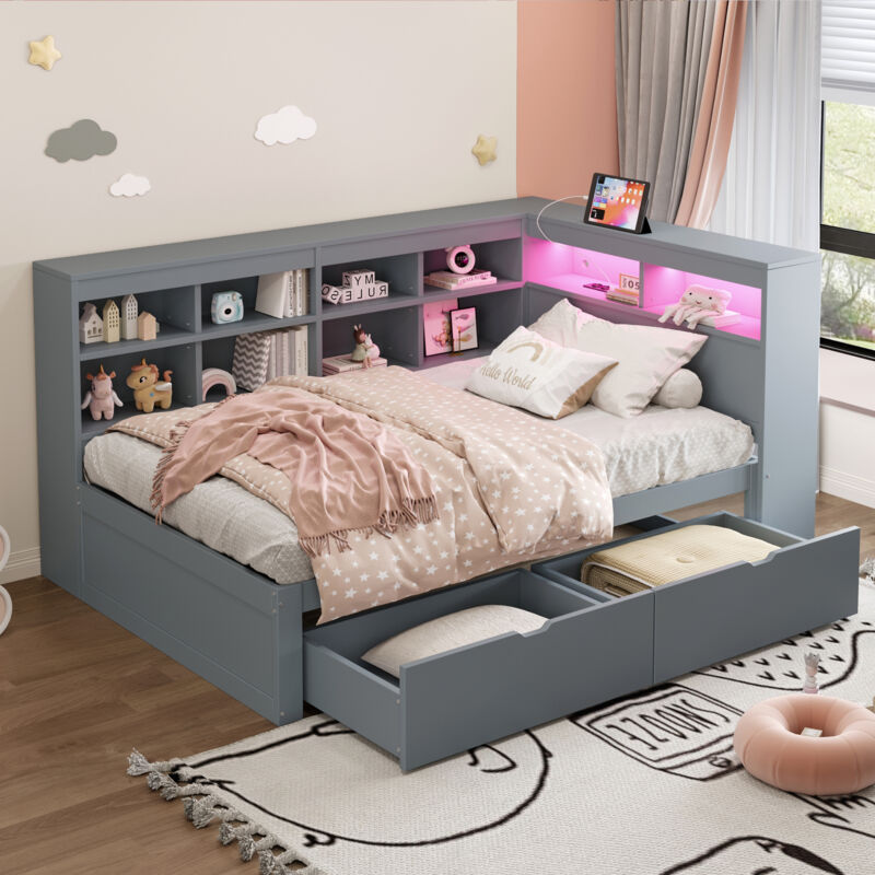 Mivray Einzelbett 90x200 Cm Mit Integriertem Stauraum Und Led-beleuchtung