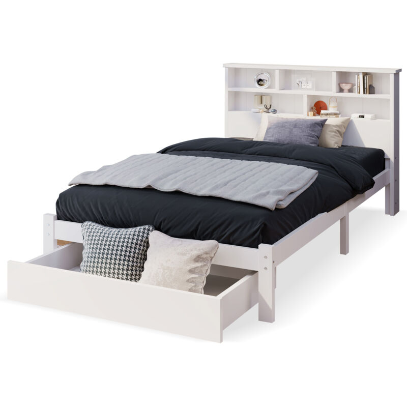 Mivray Einzelbett 90x200 Cm Mit Massivholzgestell Und Stauraum