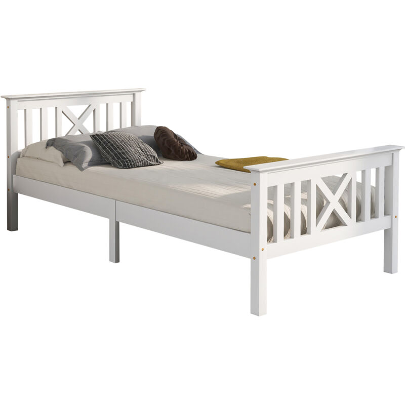 Mivray Einzelbett 90x200 Cm Mit Massivholzrahmen Und X-förmigem Kopfteil