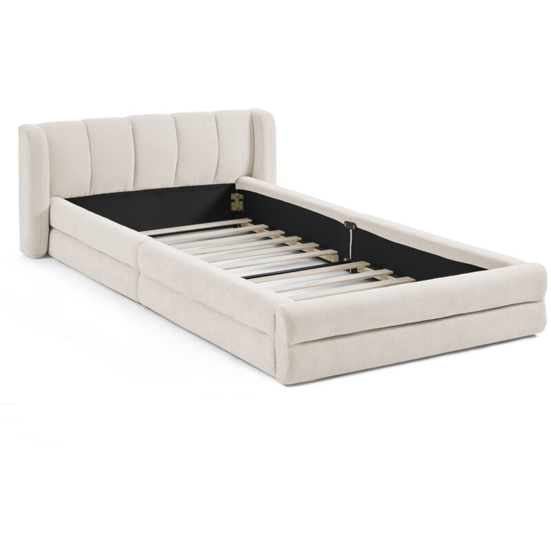 Mivray Einzelbett 90x200 Cm Mit Verstärktem Gestell, Chenille-stoff, Beige