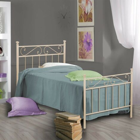 Einzelbett aus Eisen mit elfenbeinfarbenem Fußteil TEVERE 92x208x h117 cm