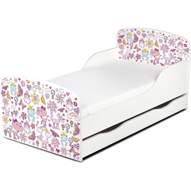 Einzelbett aus Holz - rosa - Kinderbett mit Schubladen und Matratze + Lattenrost (140/70 cm)