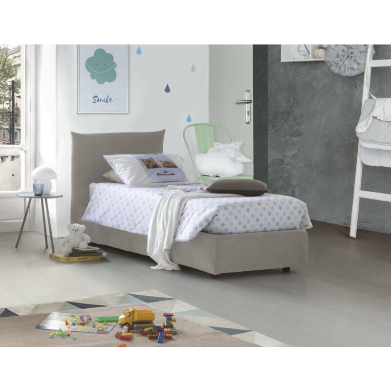Einzelbett Rosa mit Container, Made in Italy, Bett mit Stoffbezug, Frontöffnung, passend für Matratze 80x190 cm, Creme - Talamo Italia