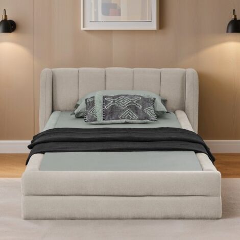 Einzelbett90×200cmWeicheChenilleKomfortablerRückenBeigeOhneMatratze