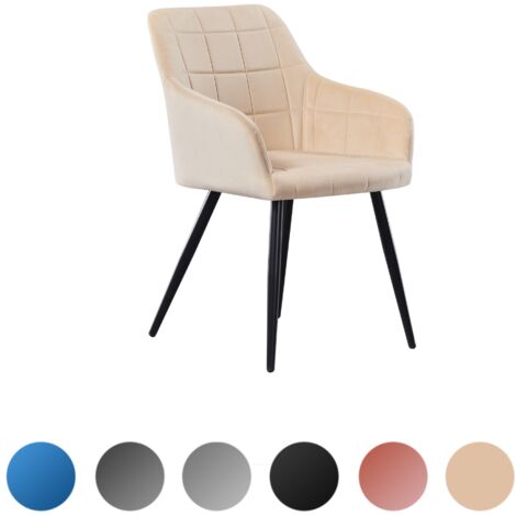 Einzelner Camden LUX Esszimmerstuhl aus Samt mit Armlehnen – gepolsterter Stuhl mit Metallbeinen für Esszimmer, Küche – Creme