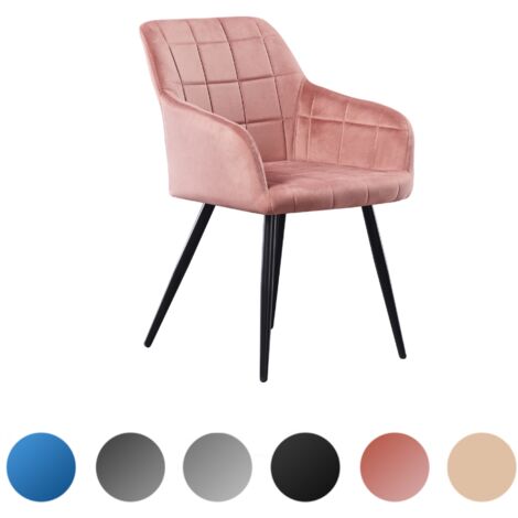 Einzelner Camden LUX Esszimmerstuhl aus Samt mit Armlehnen – gepolsterter Stuhl mit Metallbeinen für Esszimmer, Küche – Rosa