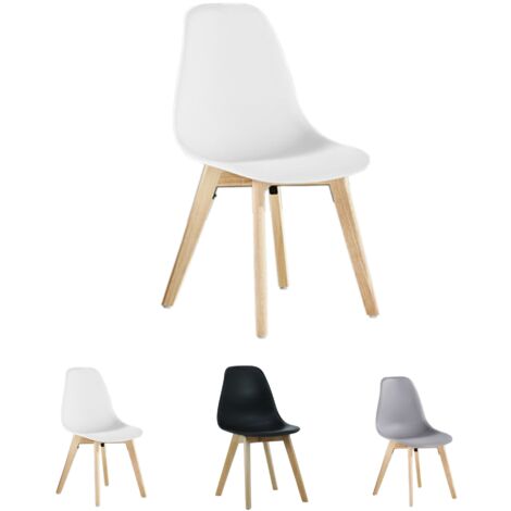 Einzelner Rico-Esszimmerstuhl aus Kunststoff – Kunststoffkorpus und Beine aus massivem Holz für Esszimmer und Küche – Weiß