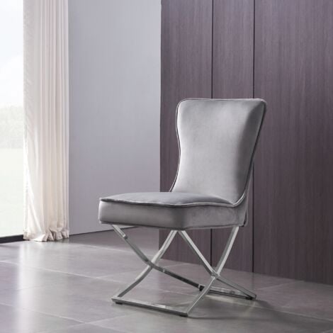 PN HOME Einzelner Trafalgar Lux-Esszimmerstuhl aus Samt mit goldenen Metallbeinen – Esszimmerstuhl – gepolsterter Stuhl – moderner Esszimmerstuhl – Hellgrau