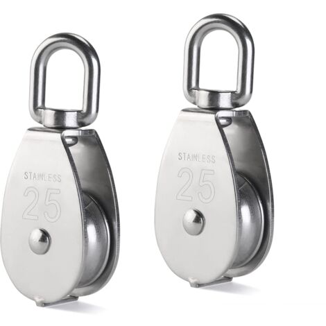 Einzelrolle, Edelstahlrolle, Heberolle，Umlenkrolle aus Edelstahl 304, M25, Heberolle, 400 kg, 2 Stück – Silber