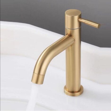 Einzelwaschbeckenarmatur aus gebürstetem Edelstahl 304 (Gold), 4-Punkt-Anschluss, kurzer Wasserhahn