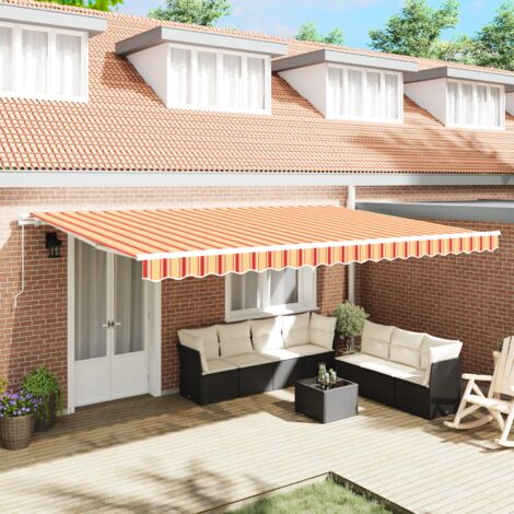 Einziehbare Markise Gestreift Gelb und Orange 500 x 300 cm vidaXL