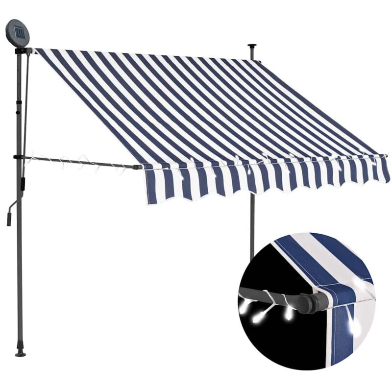 Vidaxl - Einziehbare Markise Handbetrieben Mit Led 150 Cm Blau Und Weiß