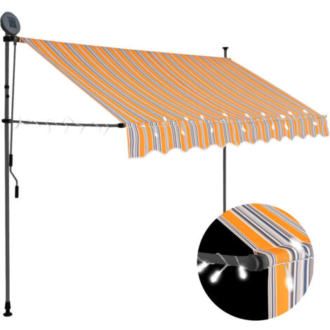 Einziehbare Markise  Sonnenmarkise  Sonnenschutz Terrasse Balkon  Auvent Handbetrieben mit LED 300 cm Gelb Blau RGDCH695196 BonneVie
