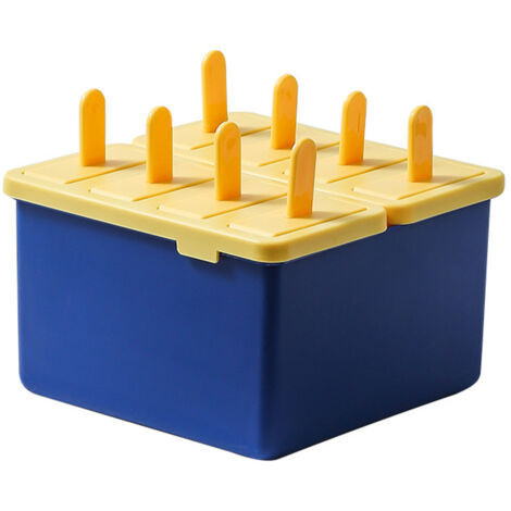 Eiscreme-Riegelform mit 8 Fächern und Deckel, leicht zu entformen - ideal für die heimische Küche oder Restaurants (Gelb/Blau)