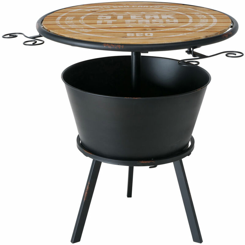 Etc-shop - Eisentisch Garten Gartenmöbel Beistelltisch Holz Gartentisch Eisen, Getränkekühler weiße Aufschrift, H 65 cm