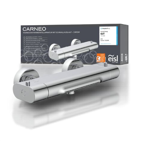 EISL 1330090 CARNEO, rubinetto vasca da bagno, miscelatore con controllo termostatico, bocca a cascata, blocco di sicurezza a 38°C, miscelatore vasca da bagno, cromo