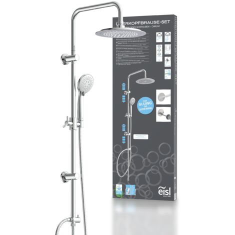 EISL Duschsystem ohne Thermostat Dusche Regendusche Edelstahl Brausestange Höhenverstellbar Kopfbrause rund mit Handbrause 3-fach verstellbar Dichtung zum Wasser sparen DX12009