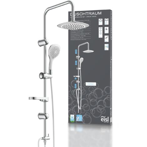 EISL Duschsystem ohne Thermostat Dusche Regendusche Edelstahl Brausestange Höhenverstellbar Kopfbrause rund mit Handbrause 3-fach verstellbar Dichtung zum Wasser sparen DXLD60087CS