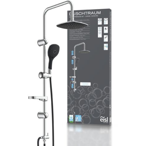 EISL Duschsystem ohne Thermostat mit Ablage für Seife Dusche Regendusche Edelstahl Brausestange Höhenverstellbar Wellness Kopfbrause mit Handbrause 3-fach verstellbar Dichtung zum Wasser sparen DXLD60