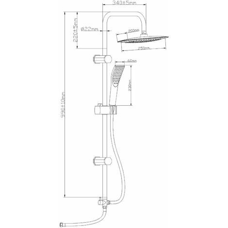 EISL EASY FRESH DX12006 Set doccia senza rubinetto, colonna docia, set doccia con doccia a pioggia grande e doccetta, colonna doccia senza miscelatore, kit di installazione completo, cromato