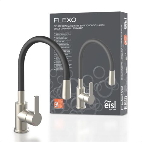 EISL NI186FLNIB Rubinetto da cucina Flexo, miscelatore da cucina con canna flessibile, miscelatore per cucina, acciaio inox/nero