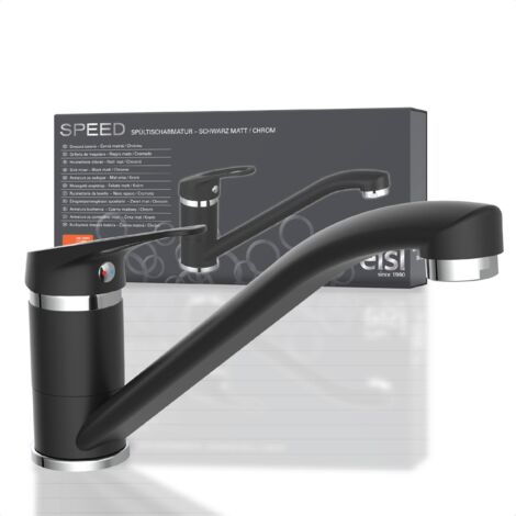 EISL SPEED NI182SCR-B Rubinetto lavello cucina, miscelatore cucina girevole a 360°, ideale per il doppio utilizzo con una sola mano, rubinetto cucina, nero/cromo