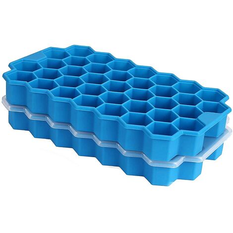 Eisquadratschalen, Silikon-Eisquadratformen mit Deckel, 74 Eiswürfelschalen, für Whiskey, gekühlte Getränke (blau).
