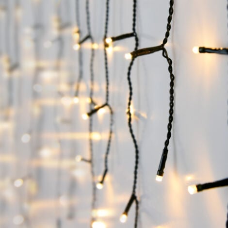 SPETEBO Eisregen Lichtervorhang warm weiß für Außen 6m mit Stecker - 180 LED - Eiszapfen Lichterkette mit 40 Lichtfäden