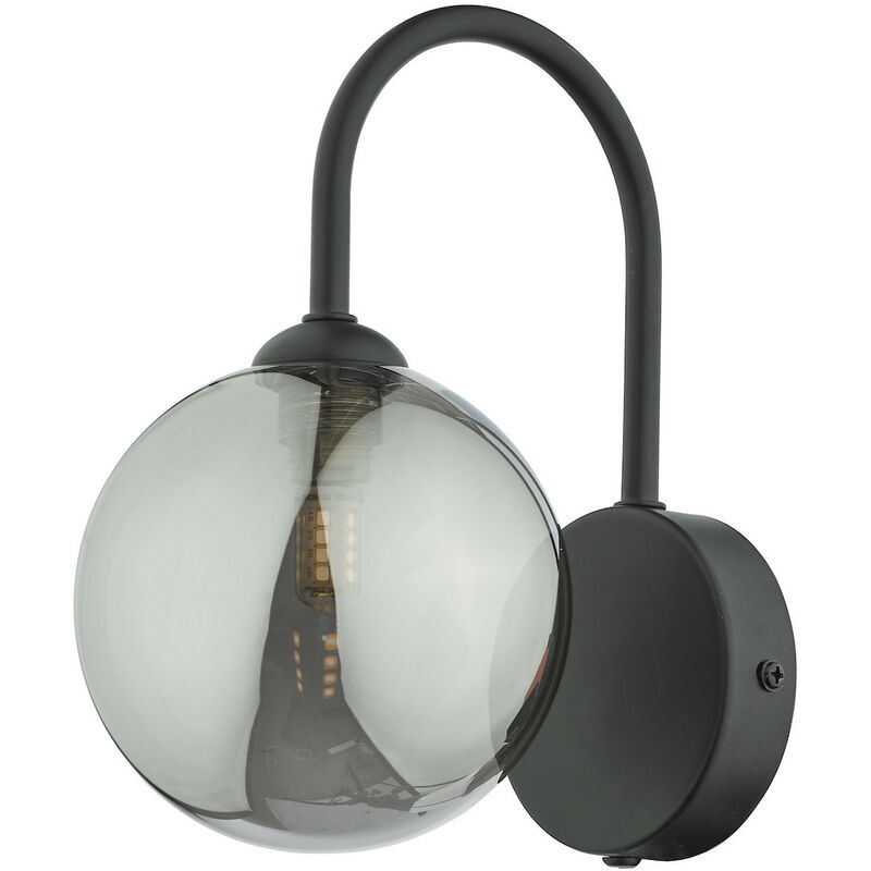 Image of Dar Lighting - Eissa Lampada da parete con paralume in vetro fumé nero opaco