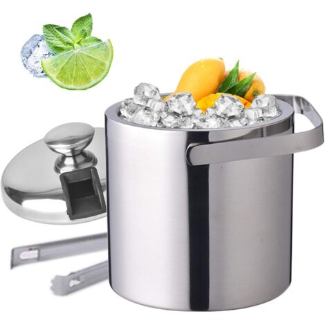 Eiswürfelbehälter mit Deckel Zange Eiseimer Flaschenkühler Weinkühler 1.3L Edelstahl Eiskühler Eiskühler mit Eiszange Eiswürfeleimer Eiswürfelbehälter Eiseimer