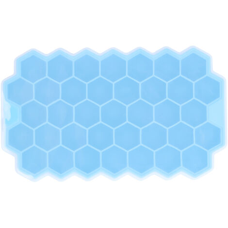 Eiswürfelform mit 37 Fächern in Wabenform und Silikondeckel, Eiswürfelform für Bars und Haushalte, lebensmittelecht blau
