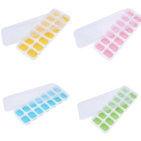 Eiswürfelform-Set, 4 Silikon-Eiswürfelformen mit Deckeln, platzsparend und stapelbar