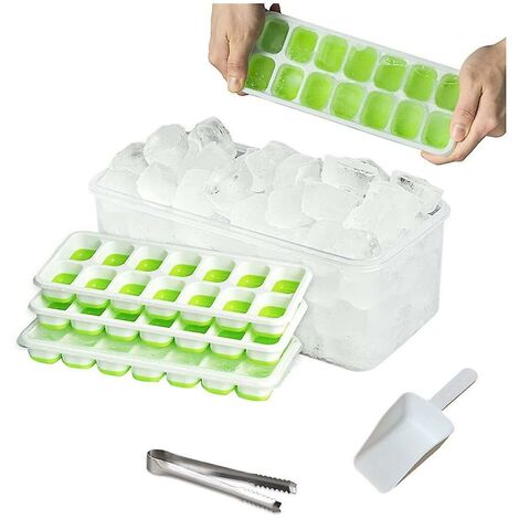 Eiswürfelschalen mit Eisaufbewahrungsbox, Eisformbereiter, kostenlos, alle Eiswürfel in einer Sekunde freigeben, wiederverwendbarer Eiswürfel
