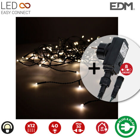 Eiszapfenvorhang mit Easy-Connect-Programmierer, 2 x 0,5 m, 12 Streifen, 40 LEDs, warmweiß, EDM