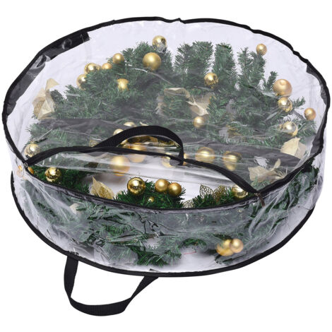 Ej.Life (1 Packung) (24 Zoll 60 x 18,5 cm) Aufbewahrungstasche für Zuhause, transparente Aufbewahrungstasche, 24 Zoll Kranz-Weihnachts-Aufbewahrungstasche, PVC, schwarzer Rahmen