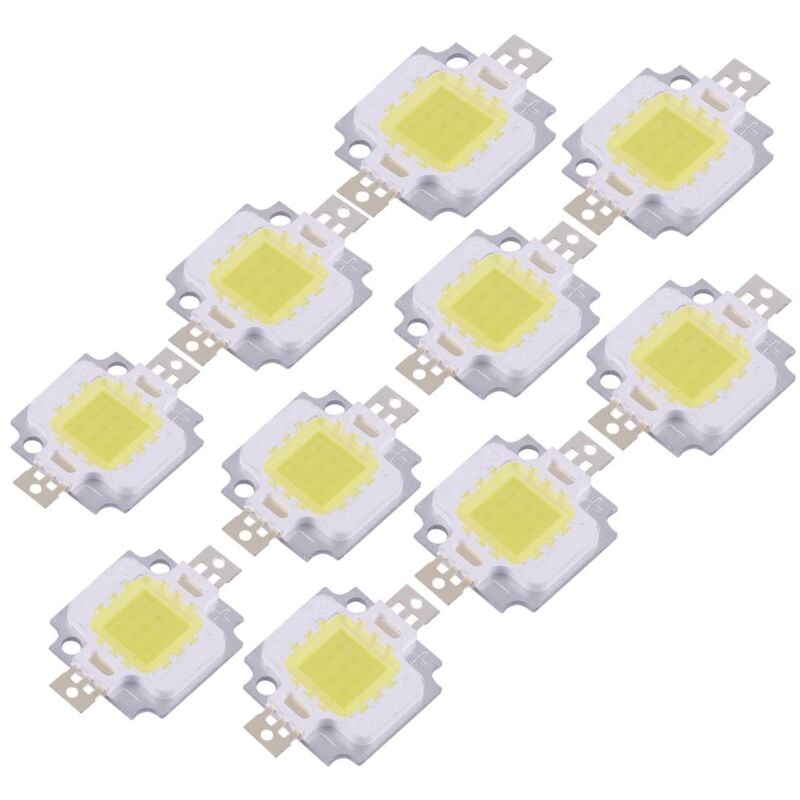 TONYSA 10 Pièces 10W LED SMD Puce COB DC 9-12V pour Lampe Projecteur Ampoule Remplacement Lumière Chaude/blanche(Blanc pur)