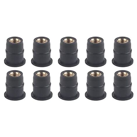 Ej.Life  10 Stück M5 Gummimuttern, 5 Mm/0,2 Zoll Windschutzscheibenmuttern, Metrisch, Motorräder, Windschutzscheibenschrauben, Wellnut (schwarz)