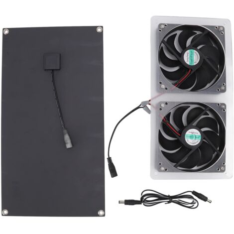 Ej.Life 100 W Solarmodul-Lüfter-Kit Solarbetriebener Doppellüfter Wasserdichter Tragbarer Solar-Solarlüfter Solar-Dachbodenlüfter mit Kabel für Hühnerstall Gewächshaus Schuppen Haustier