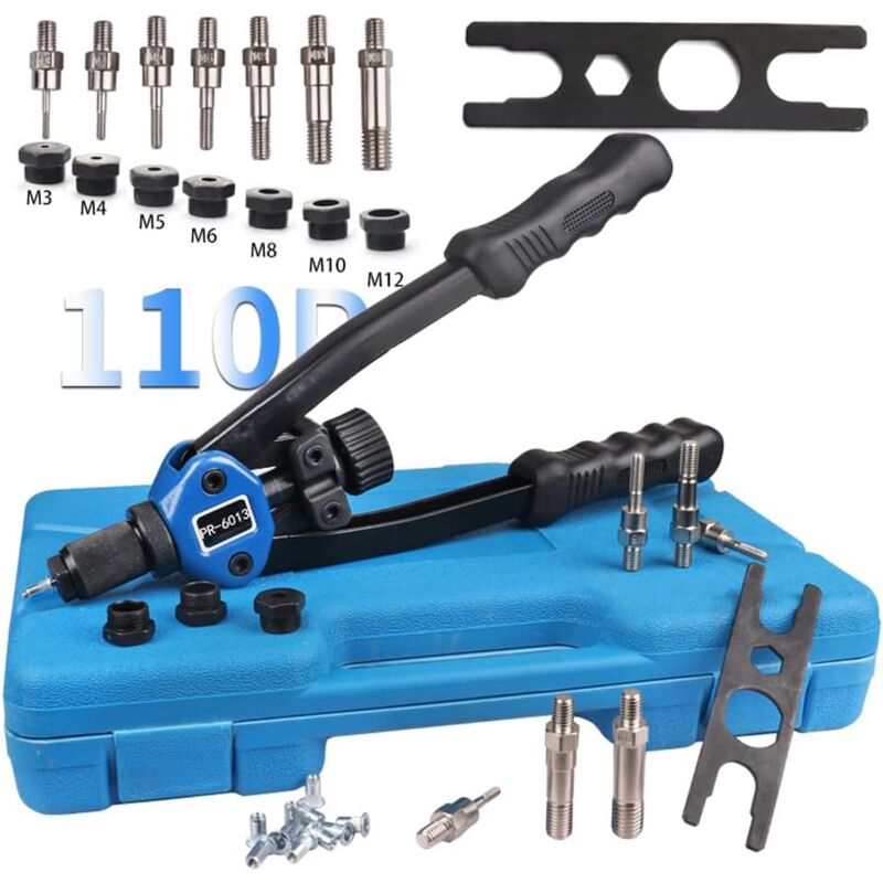 Ej.life - 110pc M3-M12 Pince a riveter pop ensemble avec rivets alu pour rivets aveugles en acier inoxydable alu Riveteuse manuelle professionnelle