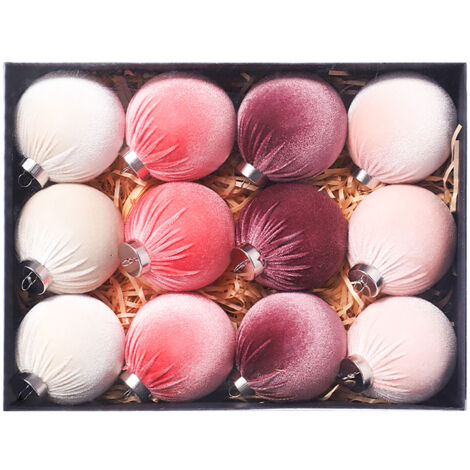 Ej.Life 12 Stück Weihnachtsdekorationen, 8 cm, Stoffverpackung, Weihnachtskugel, Geschenktüte, Einkaufszentrum, Weihnachtsbaum-Anhänger (Hellrosa, Lila)