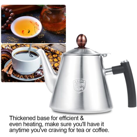 Ej.Life 1.2L Théière en Acier Inoxydable Stove-top Versez sur Théière Durable Anti-corrosion thé Théière Bouilloire avec Poignée en Silicone Résistant à la Chaleur pour Home Office Cafe (Ponçage) A