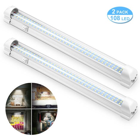 Ej.Life 12V Barre de lumière intérieure à LED, Éclairage intérieur Lumineuse avec Interrupteur Marche/arrêt 1200LM Barre de Bande Lampe pour Voiture Van Camping Camion Bateau 2PCS