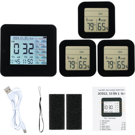Ej.Life 13-in-1-Digital-Hygrometer, Innen-/Außenthermometer mit 3 Fernsensoren, multifunktionale Wetteruhr, kabelloses Temperatur-/Feuchtigkeitsmessgerät, 60 m