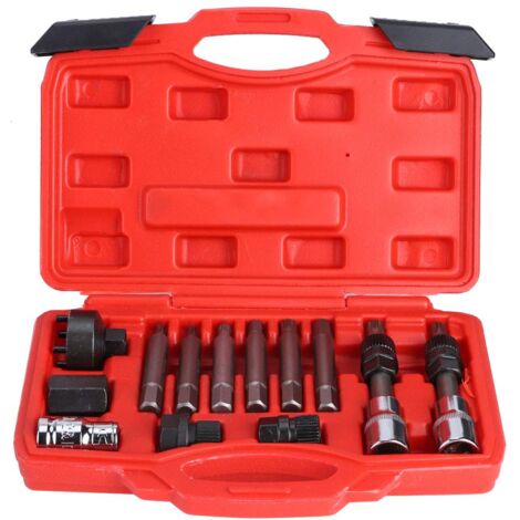 Ej.Life 13-teiliges Schlüssel für Riemenscheibe der Lichtmaschine Generator Freilauf Werkzeug Riemenscheiben Ausbaubuchse Bit Sicherungsmutter Schlüsselsatz Kit