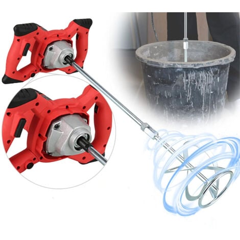 Ej.Life 1500W 220V Mélangeur de Ciment Electrique, Mélangeur de Mortier Peinture 220V Malaxeur Ciment Agitateur Mortier Réglable à 6 Vitesses Double Poignée pour Mortiers Béton Coulis de Boue Fourrage