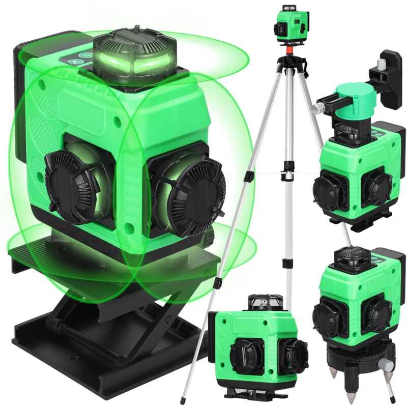 16 Lignes Niveau Laser mit répied,4x360° Laser Chantier Autonivelant vert 4D,rotatif avec 2400mAh Batteries Rechargeable - Ej.life