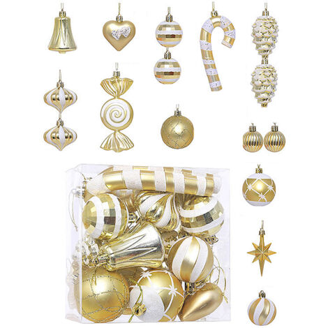 Ej.Life 16 Stück speziell geformte Weihnachtskugeln aus Kunststoff, Weihnachtsschmuck, kleiner Weihnachtsbaumanhänger (Gold)