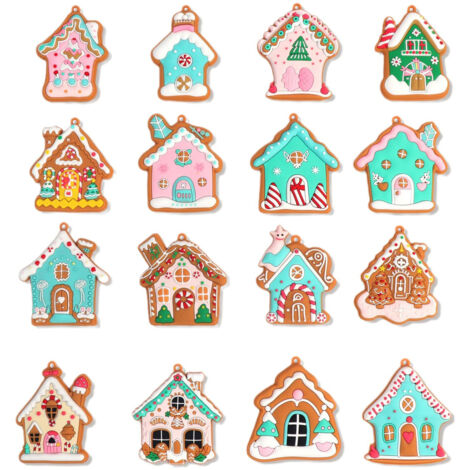 Ej.Life 16 Stück Weihnachts-Neuhaus-Anhänger, Ornamente, Schneeflocken, DIY, Weihnachtszubehör, Szenen-Party-Dekoration, Dekorationen (Zuhause)
